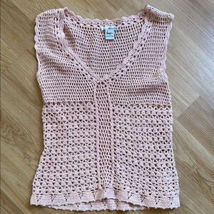 Kenzie Peach Pink Crochet Sleeveless Top Cotton Size Medium